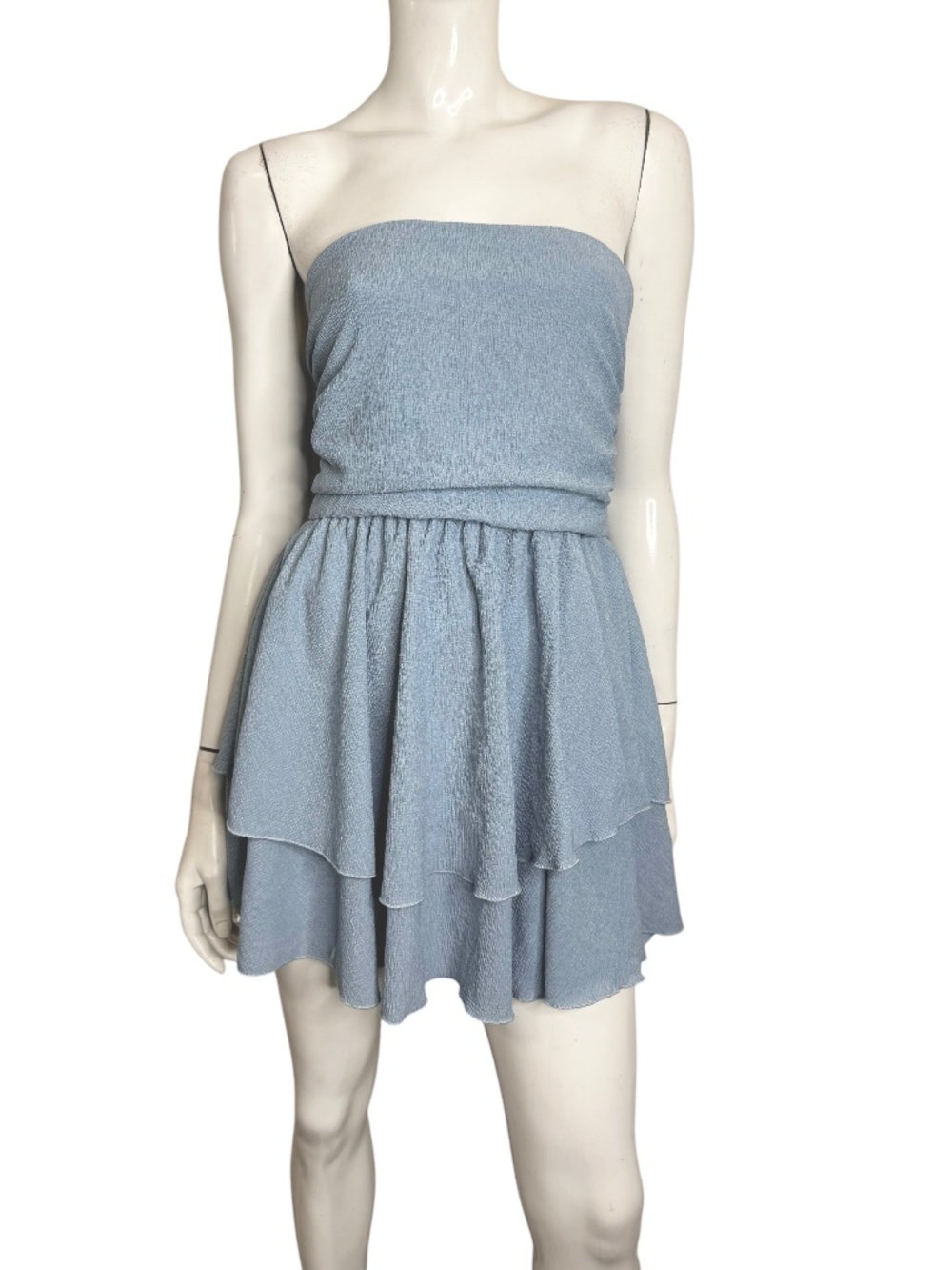 🤑 5/$25 Shein Blue Strapless Ruffled Flowy Mini Dress